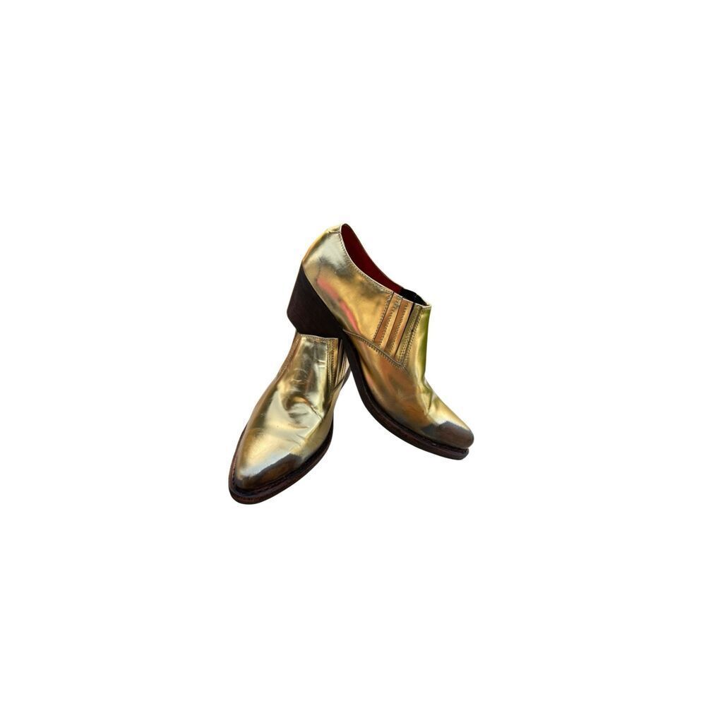 Jeffrey Campbell Gold Leather Cowboy Western Rodeo Statement Leather Shoes 7US